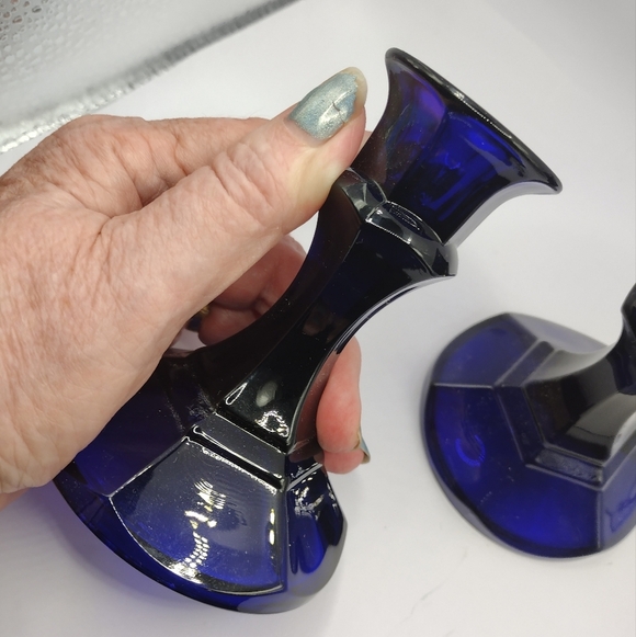 Vintage Libbey Cobalt Blue Worthington Panel Taper Candle Holders 4" - Picture 3 of 5